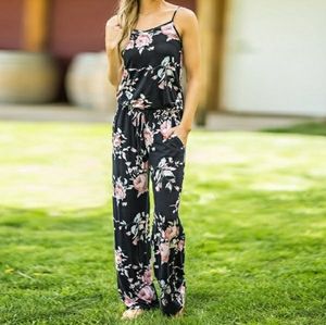Black floral pantsuit